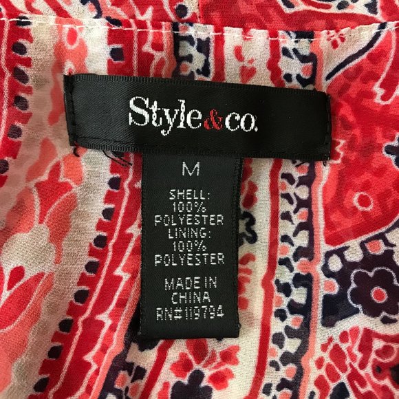 Style & Co Womens Red Chiffon Paisley Print Short Sleeve Blouse Size M - Picture 6 of 8